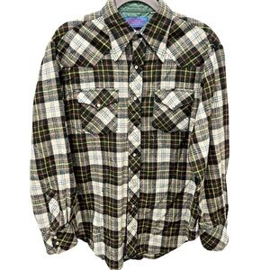 Vintage Ponderosa Shirt Men's Large 100% Wool Plaid Pearl Snap Western